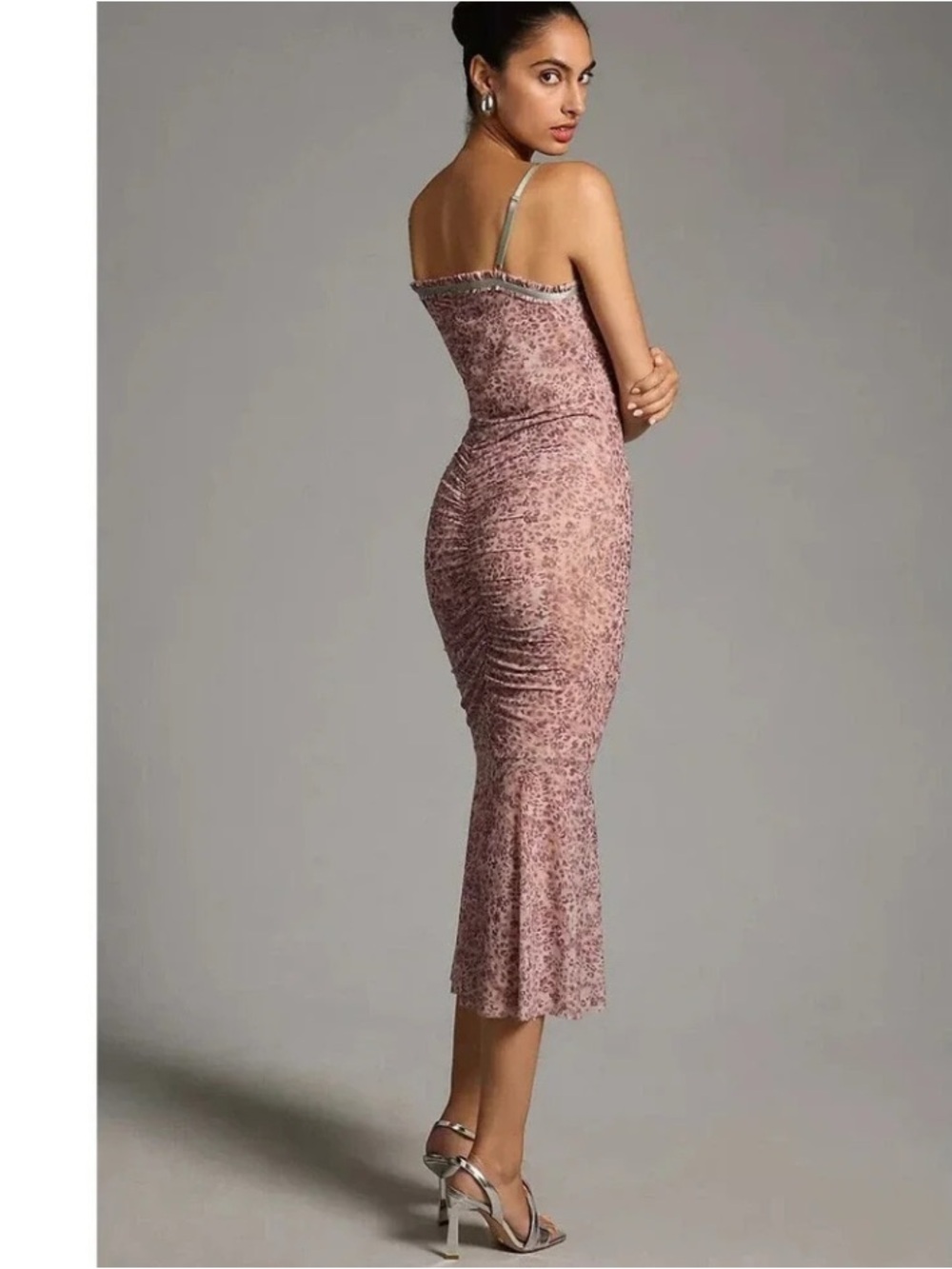 New Anthropologie Blush Pink Slip Midi Fitted Dress with Chain Detail Sz Large - Picture 4 of 8